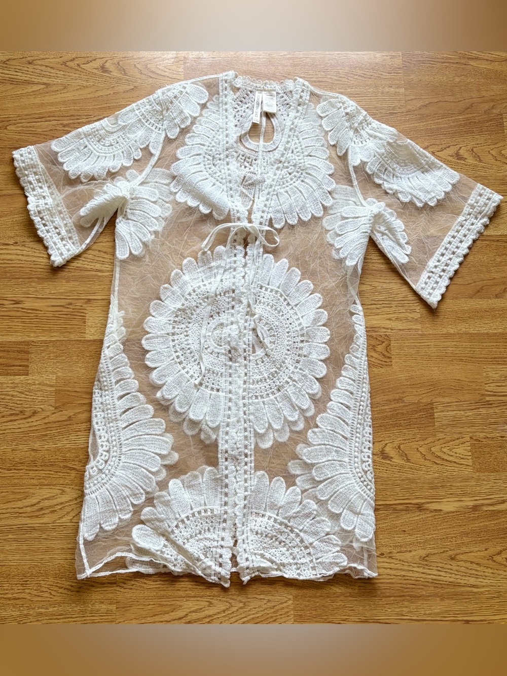 Forgotten Grace White Crochet Cover-Up Boho Cardigan Hippie Festival Duster S/M